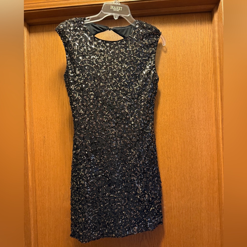 As U Wish Black Sequin Beaded Mini Dress